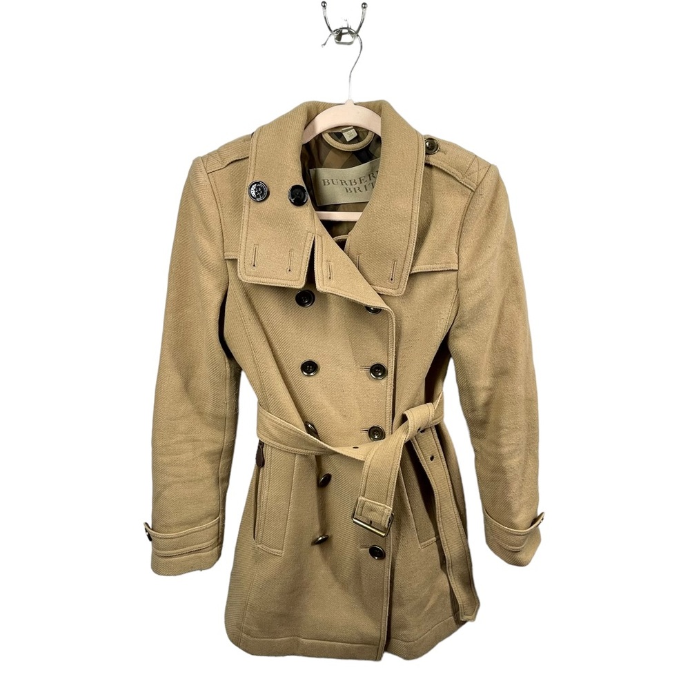 Burberry Brit Tan Wool Double Breasted Pea Coat